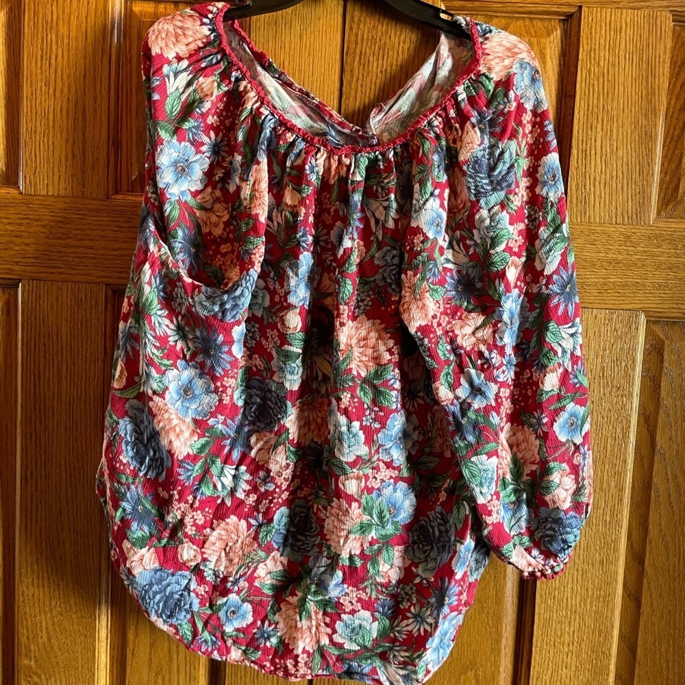 Democracy Floral Blouse - Red and Green